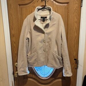 New York Company Beige Fleece Sherpa Lined Button Front Blazer Jacket‎ Women M